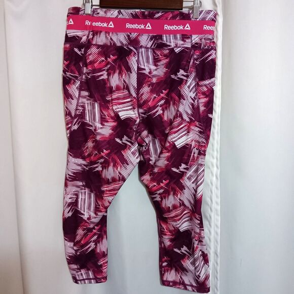 Reebok Revolve Skinny High-rise Capri Sz 2X Yoga Leggings Pink & White - Picture 7 of 11